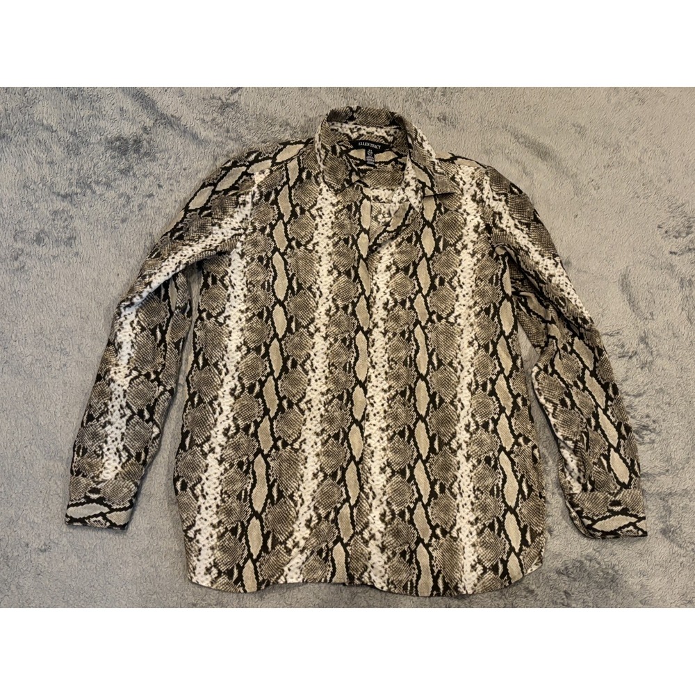 Ellen Tracy Blouse Womens Small Snake Print Button Top Long Sleeve Lightweight